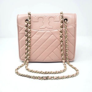 Tory Burch Alexa Quilted Convertible Shoulder Bag Leather Dark Pink Quartz